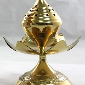 Large Brass Lotus Beehive Pedestal
