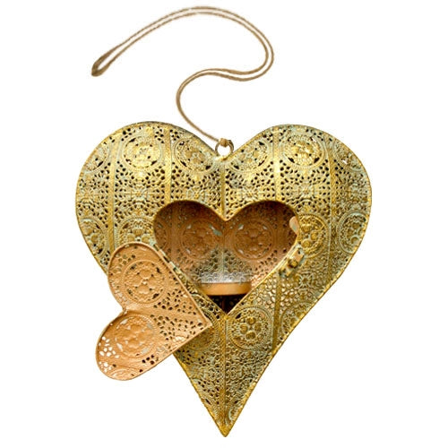 Tea Light Gold Heart Candle Holder