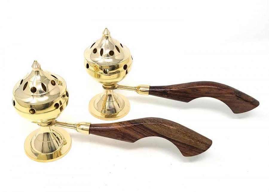 Brass Incense Burner Wooden Handle