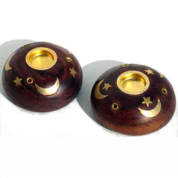 Brass Inlay Wood Dome Holder