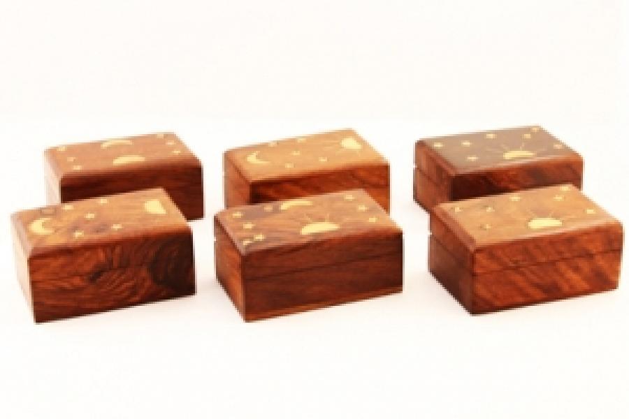 Wooden Box Sun Moon Brass Inlay 2x3